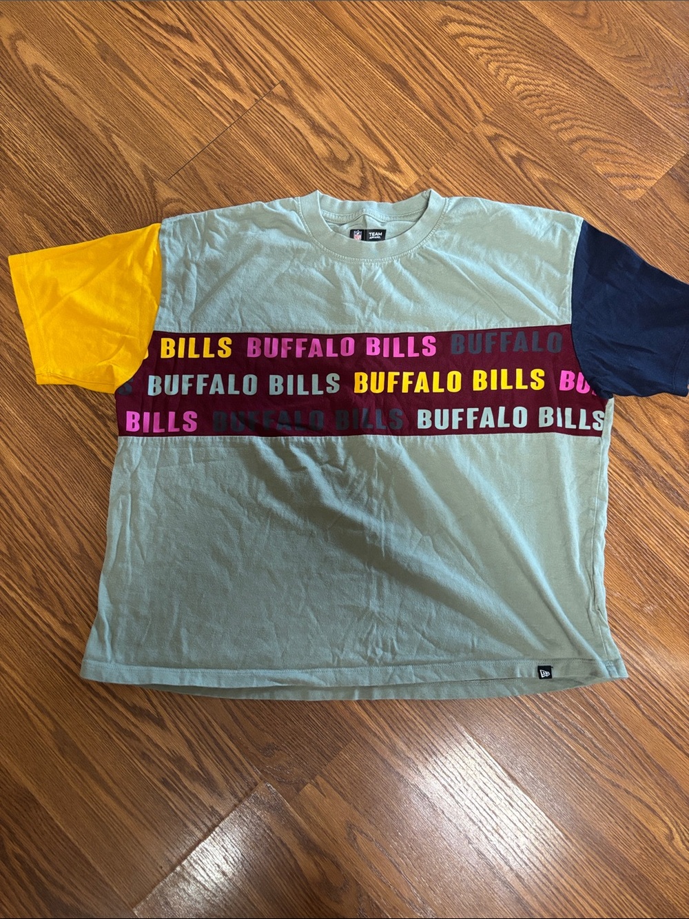 Buffalo Colorblock Logo Tee - Sage with Yellow & Navy Sleeves
